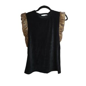 THML Black Velvet Top Metallic Ruffle Sleeve Women's M